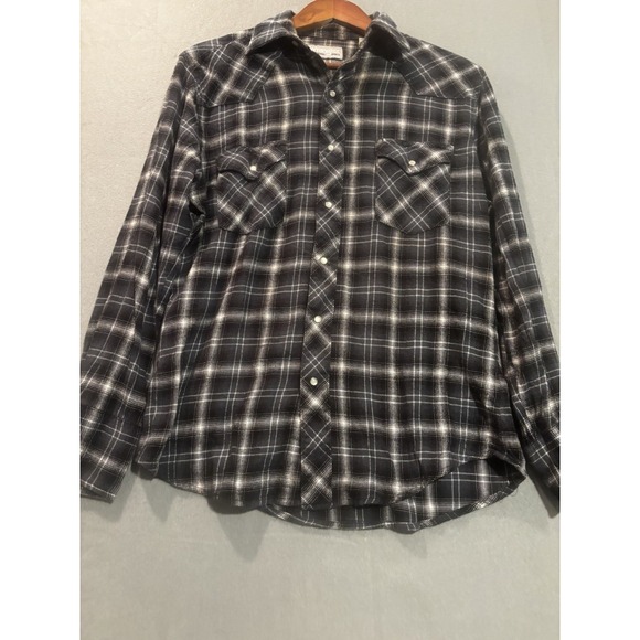 Wrangler Other - Wrangler Western Wrancher Pearl Snap Shirt Mens Med Plaid long sleeve Black Gray